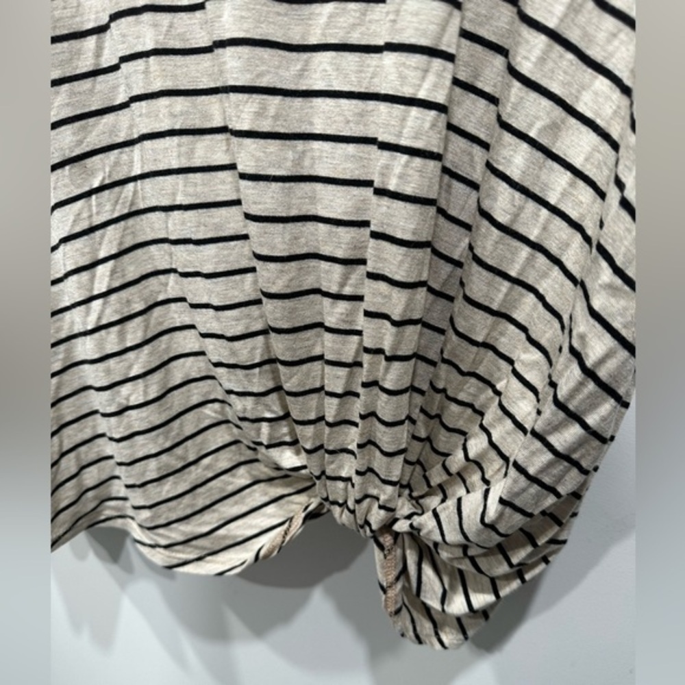 Striped Tie-Hem Women’s Top - Beige & Black - Picture 2 of 4